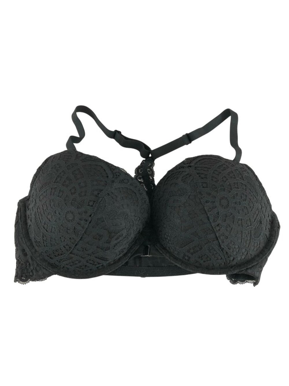Auden Bra The Radiant Plunge Push-Up Lace Front Closure Lace Overlay Black 34D